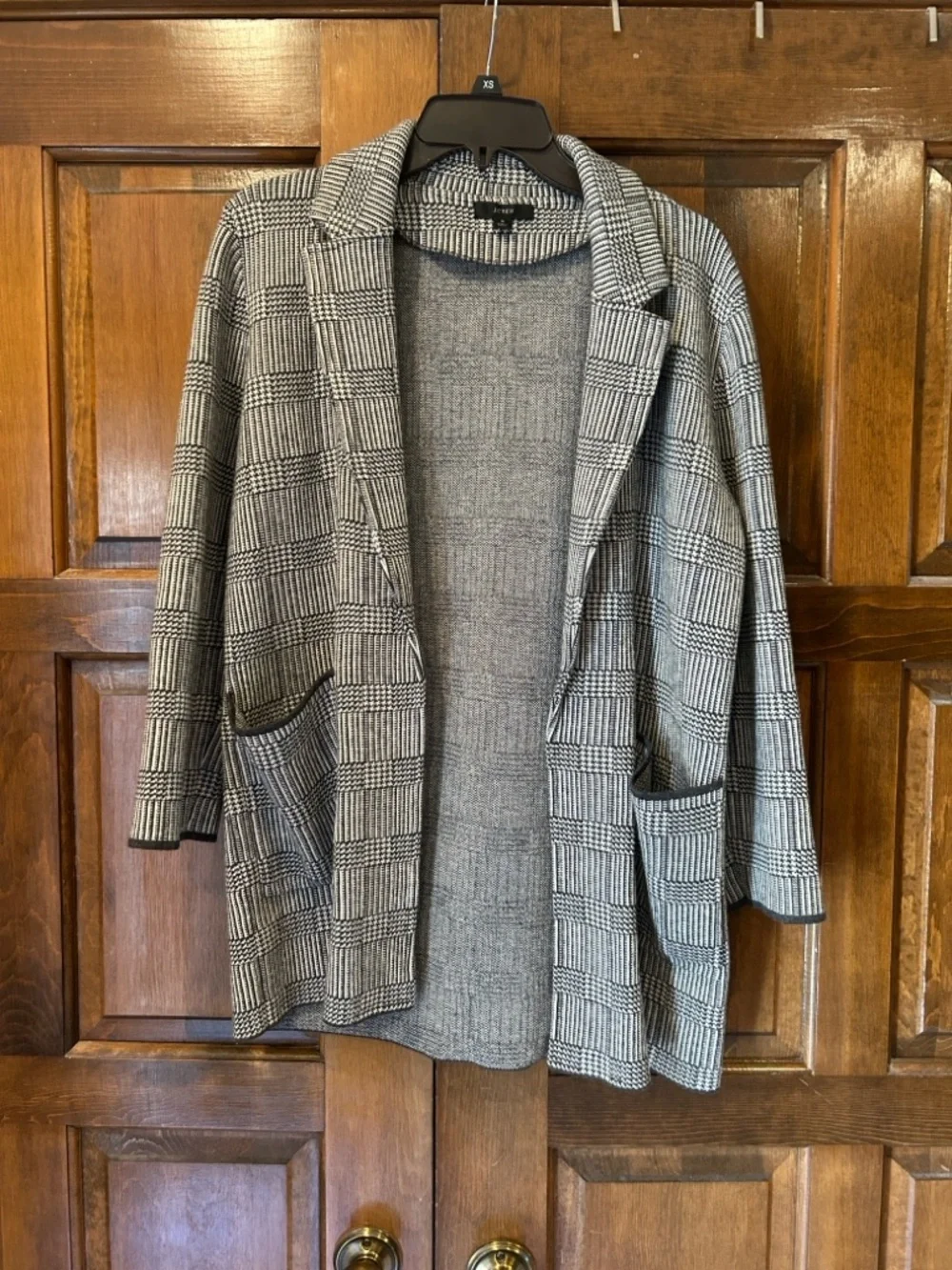 J. Crew Sophie Open-Front Sweater Blazer Glen Plaid Merino Wool Cotton Small S‎